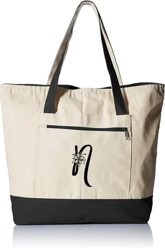 Vista 28 de TBF Bolsa de lona con cremallera grande personalizada con inicial, bolsas de regalo resistentes para mujer