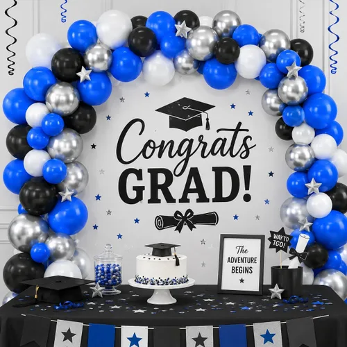 Vista 5 de Globos azules y negros, 35 unidades, globos de látex azul oscuro, negro y plateado con confeti plateado para cumpleaños, baby shower, bodas