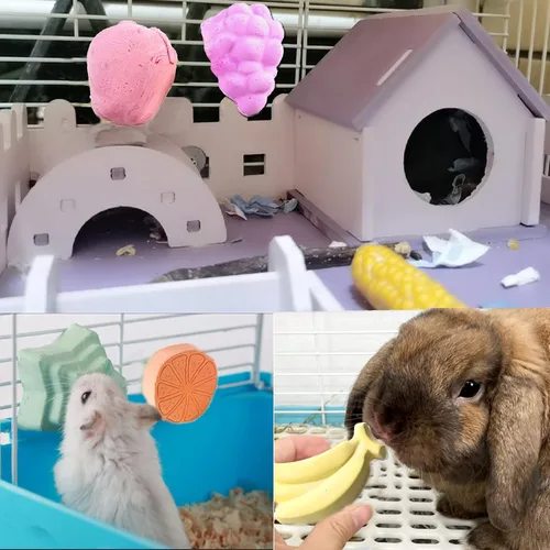 Vista 6 de Tfwadmx Bloque de lava para masticar, juguetes para moler dientes, bloque de lava para mascotas, piedra de calcio para chinchilla, hámster, ratón