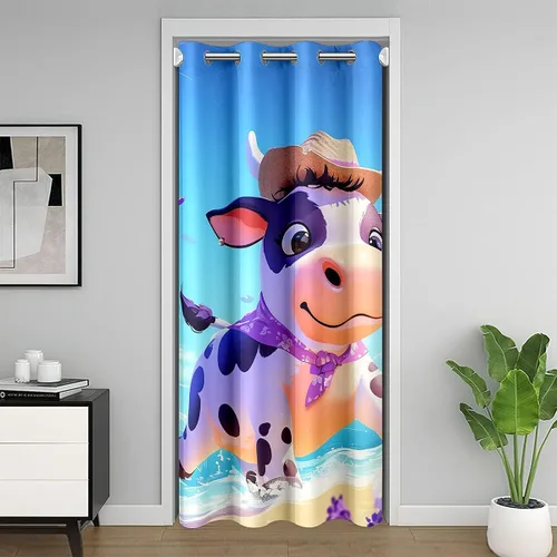 Vista 33 de Manfei Bonita cortina de puerta de gato negro Kawaii para puerta de armario, cortinas opacas con temática de animales estrellados, cortina opaca