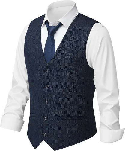 Vista 9 de MAGE MALE Chaleco de traje de tweed en espiga para hombre, chaleco vintage Marrón
