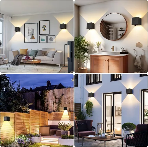 Vista 2 de Lámparas de pared LED 15W al aire libre/interior 3 colores ajustable lámpara de pared IP65 impermeable aplique de pared exterior moderno iluminación