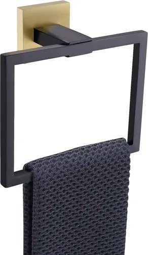 Vista 9 de TQKAG Toallero negro mate para toallas de baño, soporte para toallas de mano de acero inoxidable, perchas cuadradas para toallas montadas en la pared