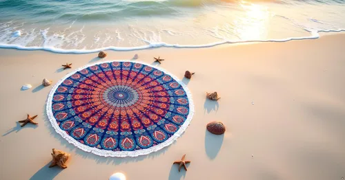 Vista 26 de Tapiz redondo de mandala indio, manta de playa, mantel de algodón gitano hippie bohemio, toalla de playa, esterilla de yoga