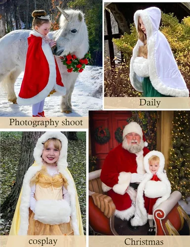 Vista 5 de BEAUTELICATE Capa de piel con capucha para niña de flores, capa de boda de invierno para niños, disfraz de Navidad, abrigo de bebé