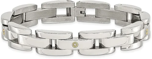 Vista 4 de ICE CARATS Pulsera de acero inoxidable de oro blanco de 14 quilates, diamantes de 0.03 quilates, 8.5 pulgadas, joyería fina para hombre, regalos