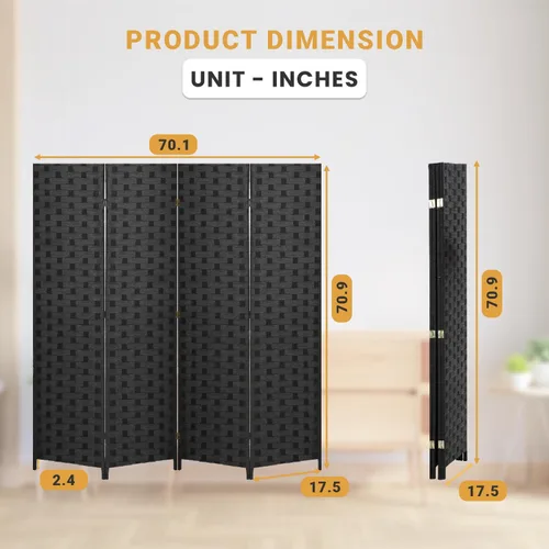 Vista 7 de Divisor de habitación, 4 paneles de madera para interiores, hecho a mano, separadores de habitación portátiles y pantallas plegables de privacidad