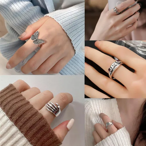 Vista 2 de ZOVOLI Juego de anillos de nudillos plateados vintage para mujeres y adolescentes, paquete de anillos góticos geniales, 28 piezas apilables de moda