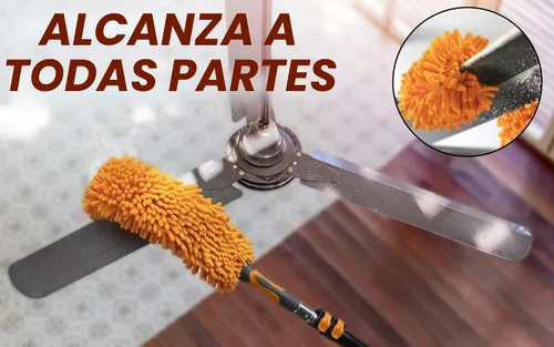 Vista 5 de Plumero de mango largo para limpieza/ Plumero de microfibra extensible con poste de extensión de 18-60 pulgadas/ Limpiador de ventilador