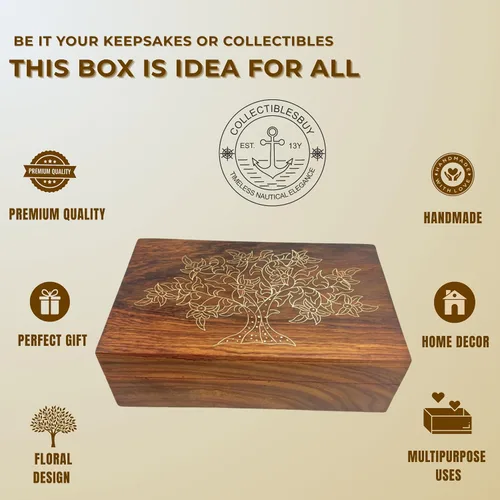 Vista 8 de collectiblesBuy Caja de madera hecha a mano con tapa con bisagras, recuerdo marrón, joyería sin terminar y manualidades, caja de almacenamiento