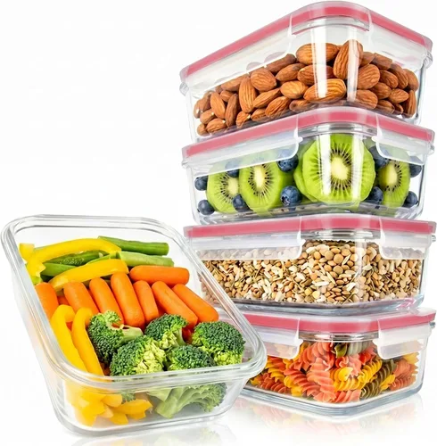 Vista 8 de NutriChef 10 recipientes de vidrio para almacenamiento de alimentos con tapas, recipientes de preparación de comidas de 30 onzas, reutilizables, Azul