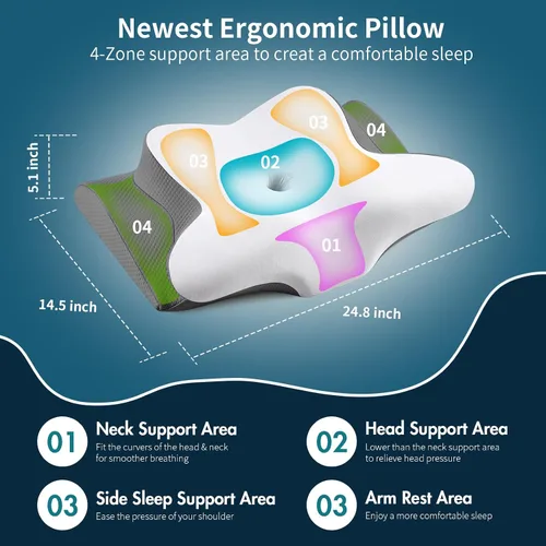 Vista 4 de Almohada Cervical de Cuello - Almohada de Cama Ergonómica para Alivio del Dolor de Cuello, Almohada Ortopédica de Contorno para Dormir de Lado