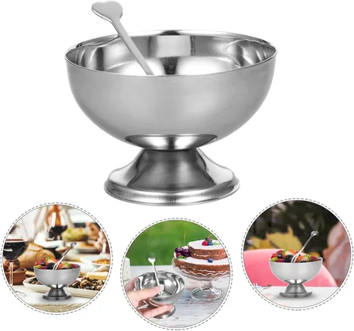 Vista 9 de STOBAZA Taza de ensalada de diseño único 1pc Frutas Tazón Postre Tazón Helado Platos para Boda Cumpleaños Simple Generous Style, Silver Finish