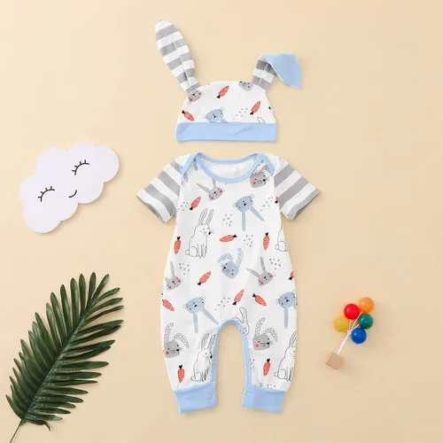 Vista 4 de Yowein - Conjunto de sombrero de conejo con orejas largas, disfraz de bebé, regalo de Pascua para niños pequeños
