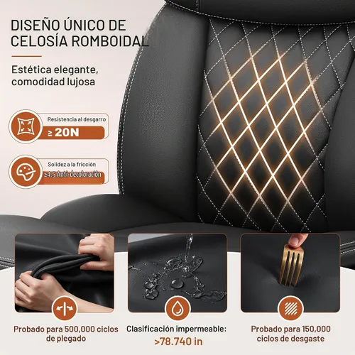 Vista 6 de Silla de oficina de cuero, silla de escritorio para computadora Negro