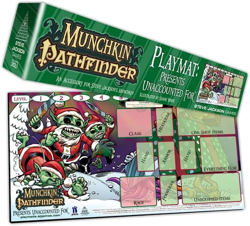 Vista 2 de Steve Jackson Games Alfombrilla de juego Munchkin Pathfinder: Presents Unaccounted for Rastreador de niveles Accesorio de juego de cartas
