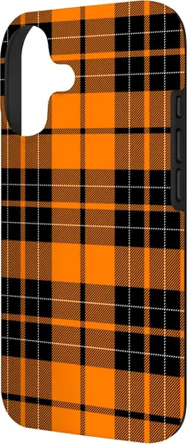 Vista 2 de Otoño cuadros naranja y negro patrón patrón caso para iPhone 17