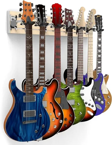 Vista 16 de DLDIRECT DiamondLife - Soporte de pared para guitarra color rojo cereza de 48 pulgadas, 3 perchas cromadas con bloqueo de seguridad acolchado