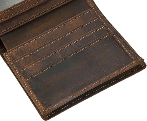 Vista 7 de Billetera de cuero para hombre, billetera plegable duradera para mujer, con múltiples ranuras para tarjetas, bolsillo para monedas, para tarjetas