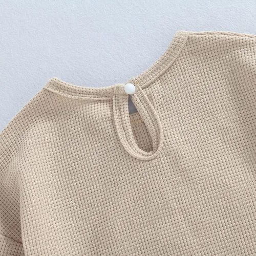 Vista 4 de Douhoow Linda sudadera para bebé, mameluco de punto gofre, ropa de bebé, niña, niño, otoño e invierno