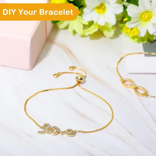 Vista 4 de Sureio 10 Piezas Pulseras Deslizantes Ajustables para Hacer Joyas Cadenas de Pulseras para Hacer Joyas DIY Accesorios Cadenas Extensoras con Dorado