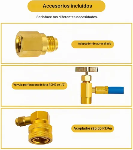 Vista 4 de Kit de recarga de refrigerante R134a, kit de manguera de recarga de CA con manómetro, manguera de recarga de grifo de freón R134a con acoplador