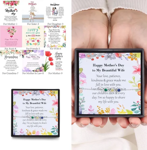 Vista 6 de Lam Hub Fong Pulsera personalizada de regalo para el día de la madre, pulseras personalizadas con nombre de piedra natal para mamá de hija, pulseras