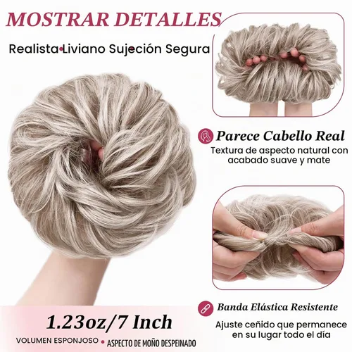 Vista 3 de MORICA Moño desordenado, extensiones de moño sintético para mujeres (rubio beige ceniza)