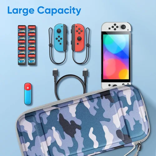 Vista 8 de Fintie Funda de transporte para Nintendo Switch OLED modelo 2021Switch 2017, a prueba de golpes funda protectora rígida bolsa de viaje con 10
