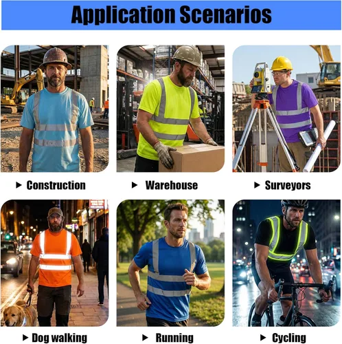 Vista 6 de HYCOPROT Hi Vis - Camisas de seguridad de manga corta para hombres y mujeres, camiseta reflectante de alta visibilidad para hombres y mujeres