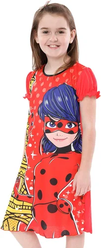 Vista 2 de Miraculous Camisón de mariquita Camisón de lunares para niñas Camisones y camisas de dormir Tikki para niñas Tallas 5 a 12, rojo