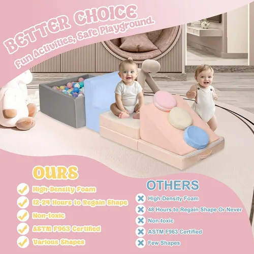 Vista 6 de CAMELUS Juguetes de escalada para niños de 1 año, bloques de espuma para bebés con gran pozo de bolas para niños pequeños, juego de 7 piezas