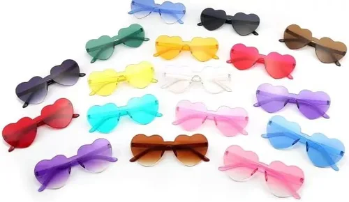 Vista 7 de 10 pares de lentes de sol con forma de corazón para mujer, sin marco, transparentes, a granel, regalos de despedida de soltera, Rosado