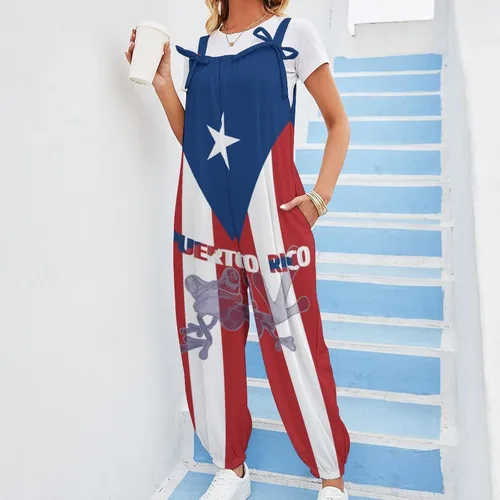 Vista 4 de Mono con tirantes y bandera de Puerto Rico para mujer, talla M