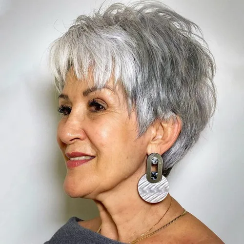 Vista 4 de PHOCAS Pelucas de corte Pixie, peluca corta y elegante de capa esponjosa, sin encaje, peluca de repuesto con flequillo para mujer, peluca corta