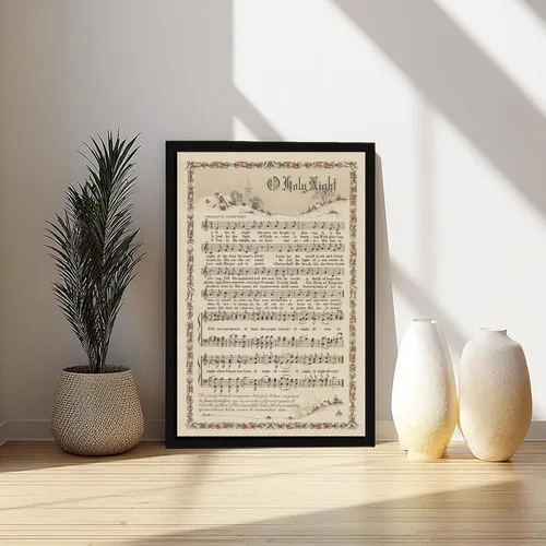 Vista 6 de YFET Póster de música y poesía con texto en inglés "O Holy Night", decoración navideña de Navidad, decoración de pared de bosque, decoración rústica