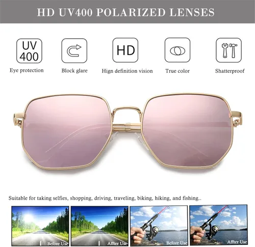 Vista 6 de HJSTES Square Polarized Sunglasses Womens Men Trendy Hexagon Frame Sun Glasses UV400 Protection