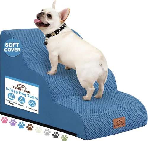 Vista 19 de Zerbuger Rampa para perros y escaleras para cama, beige de 3 escalones