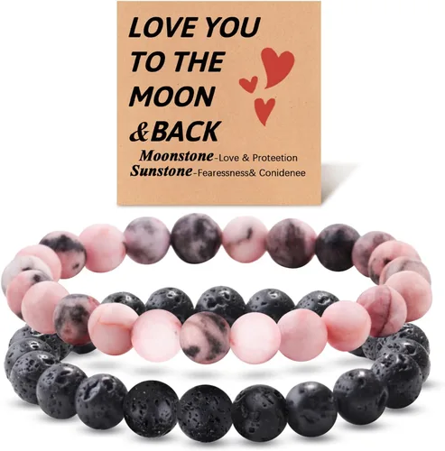 Vista 100 de 2 pulseras magnéticas para parejas, piedra natural negra mate, cristal para votos de amor eterno, juego de pulseras de cuentas de piedra de energía