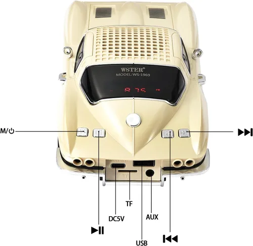 Vista 8 de WSTER WS-1969 Retro Sports Car Bluetooth Replica Altavoz - Modelo inalámbrico portátil con sonido HD, emparejamiento estéreo TWS, radio FM
