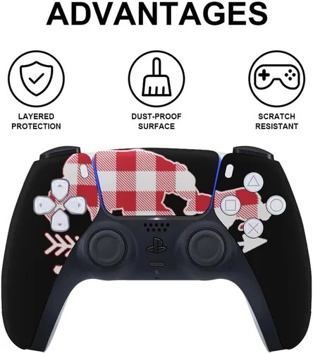 Vista 2 de Buffalo Plaid Mama Bear Skin para P-S-5 Disc Edition Controller Calcomanía para consola y controladores Proctor