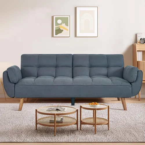 Vista 9 de Sofá cama tipo futón convertible, sofá cama con respaldo ajustable, sofá pequeño de espacio pequeño, sala de estar, dormitorio (beige)