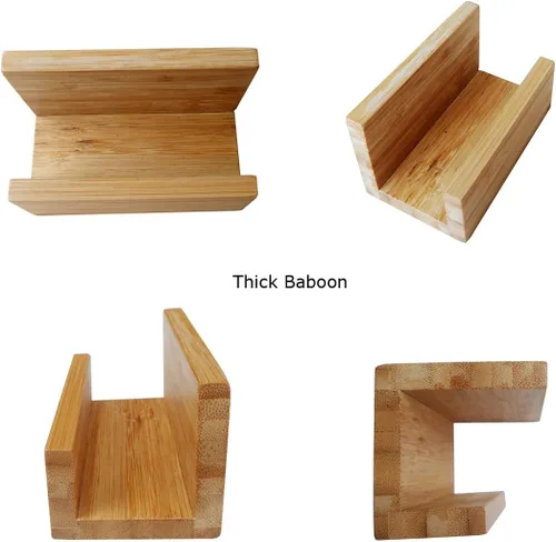 Vista 5 de Paquete de 1 soporte de madera de bambú para tarjetas de visita de escritorio para escritorio, soporte de exhibición de tarjetas de visita