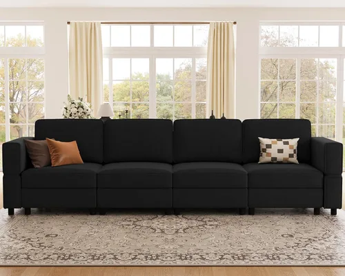 Vista 32 de Belffin Módulo modular de respaldo para sofá seccional para sofá seccional apoyabrazos/respaldo (juego de 4) terciopelo negro