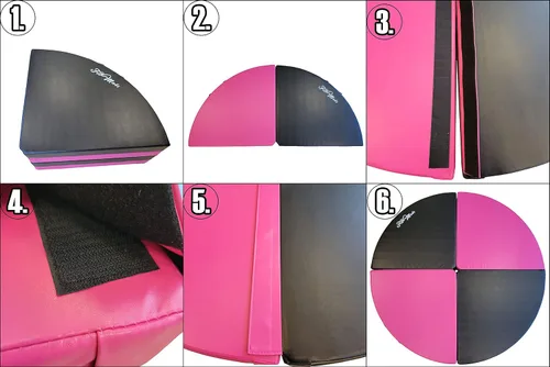Vista 4 de Cojín circular plegable de 5 pies de ancho para ejercicio y bastón de baile. Alfombrilla de seguridad de espuma EPE reticulada portátil con cubierta