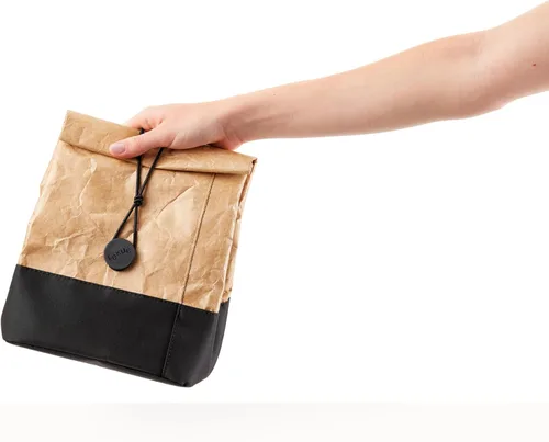 Vista 8 de Lékué - Bolsa de almuerzo para llevar de papel kraft Marrón 1 galón Portabicicletas grande reutilizable con espacio para botella y más