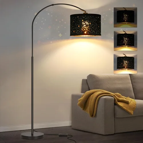 Vista 12 de Lámpara de pie regulable, lámpara de pie de arco con atenuador, lámpara de pie negra con pantalla colgante ajustable, luz de lectura alta sobre