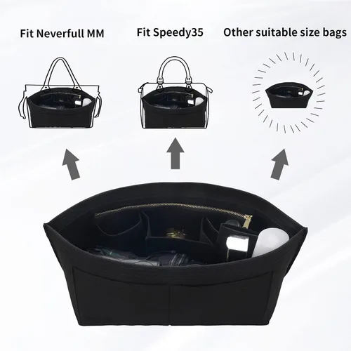 Vista 5 de Organizador de fieltro para bolso, organizador de bolsas adecuado para Speedy 35 Neverfull MM y organizador de base para bolsa de mano múltiples