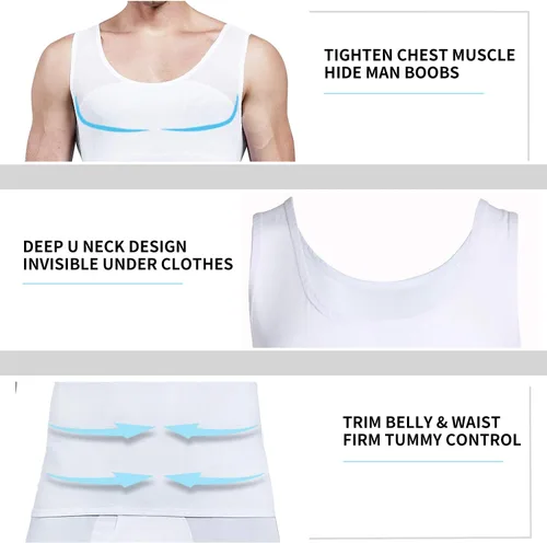 Vista 2 de MISS MOLY Compression Shirts for Men to Hide Gynecomastia Moobs Slimming Body Shaper Vest Abs Tank Top Undershirt