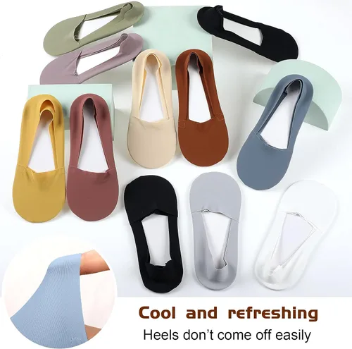 Vista 2 de 10 pares de calcetines invisibles para mujeres y hombres, calcetines de corte bajo, calcetines de seda de hielo, calcetines antideslizantes